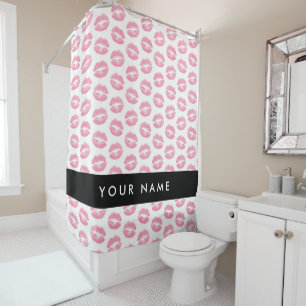 Pink Lips, Kiss, Lipstick, Your Name, Personalise Shower Curtain