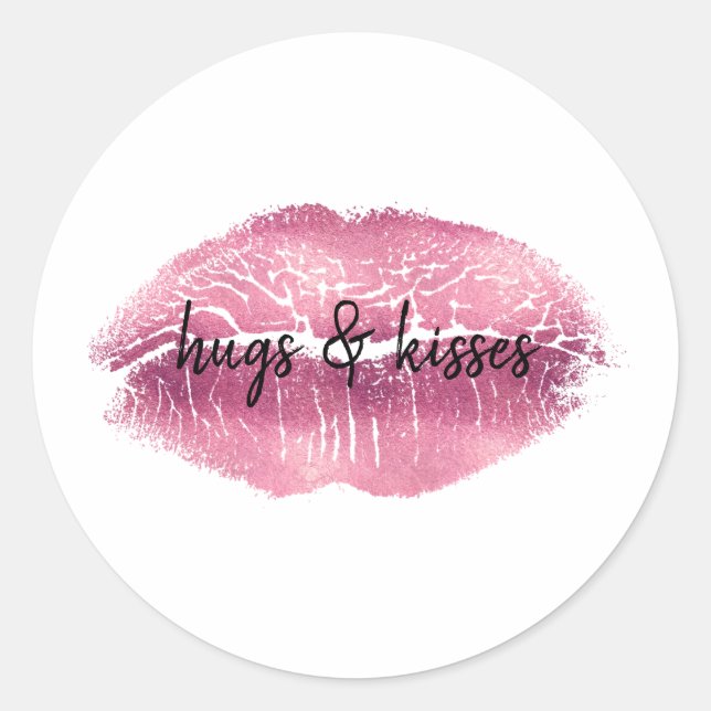 Pink Lips kiss personalised Classic Round Sticker (Front)