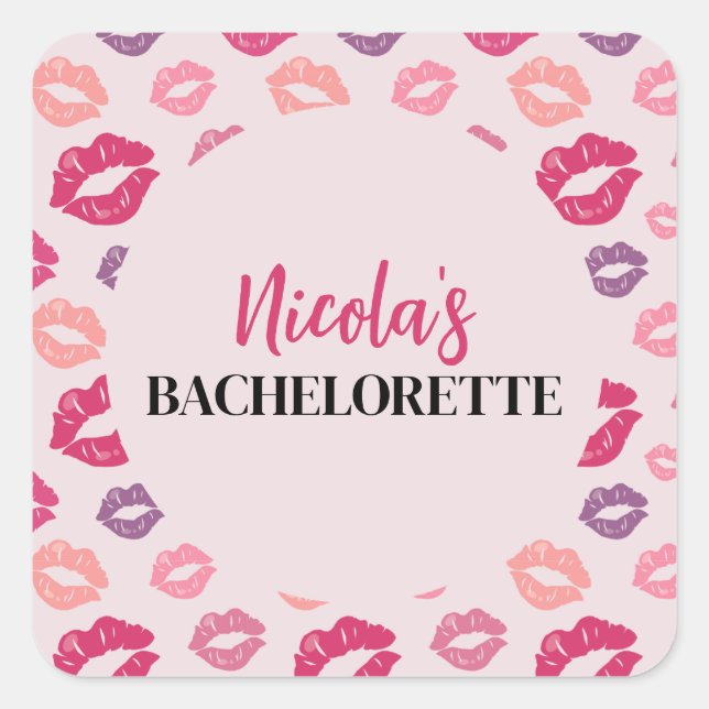 Pink Lips Kiss the Miss Bachelorette Party Sticker (Front)