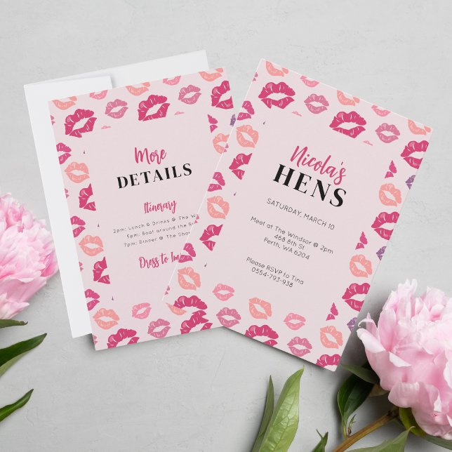 Pink Lips Kiss the Miss Glam Hens Party Invitation (Creator Uploaded)