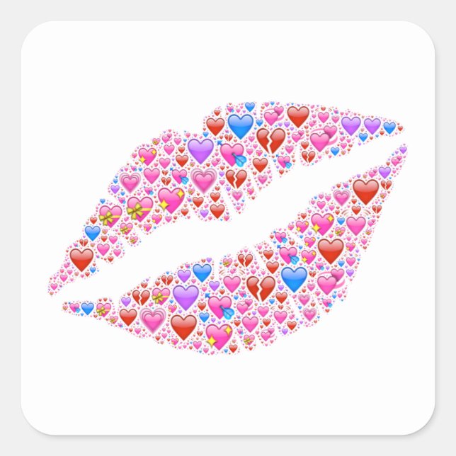 Pink Lips Kiss with Sparkling Gems Hearts Square S Square Sticker (Front)