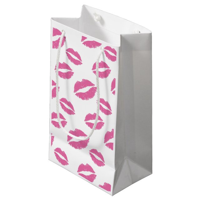 Pink Lips Kisses Makeup Artist Beauty Salon Small Gift Bag (Front Angled)