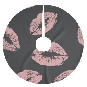Pink lips kisses, Valentine's day pattern. Brushed Polyester Tree Skirt