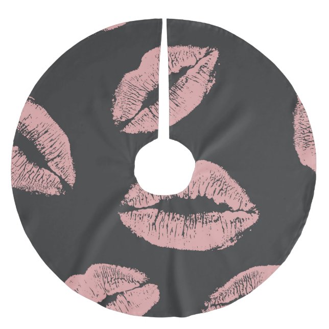 Pink lips kisses, Valentine's day pattern. Brushed Polyester Tree Skirt (Front)