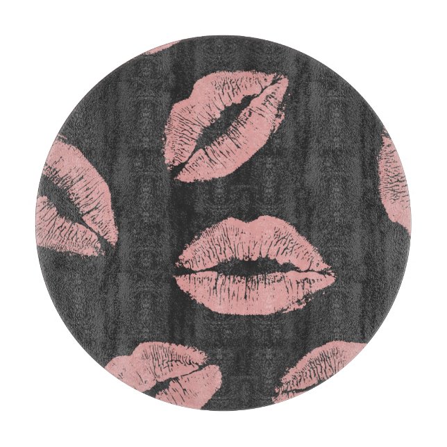 Pink lips kisses, Valentine's day pattern. Cutting Board (Front)
