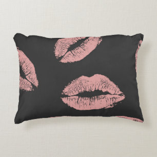 Pink lips kisses, Valentine's day pattern. Decorative Cushion