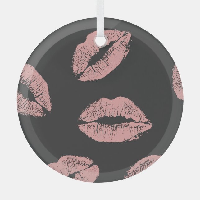 Pink lips kisses, Valentine's day pattern. Glass Tree Decoration (Front)