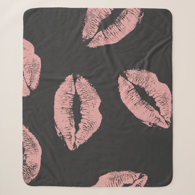 Pink lips kisses, Valentine's day pattern. Sherpa Blanket (Front)