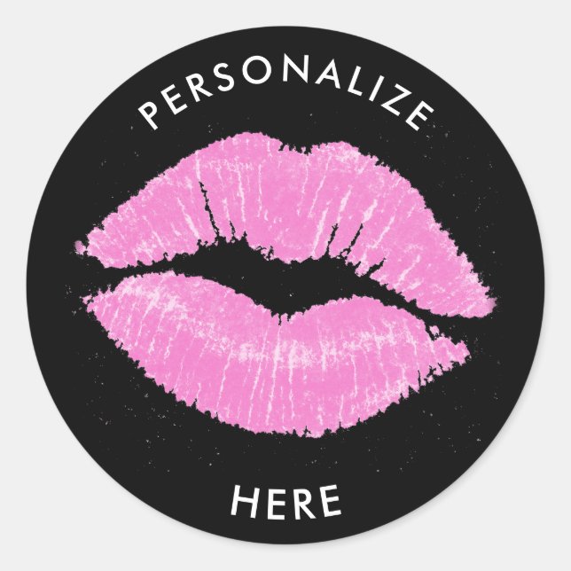 Pink Lips Lipstick Lip Stain Makeup Beauty Classic Round Sticker (Front)
