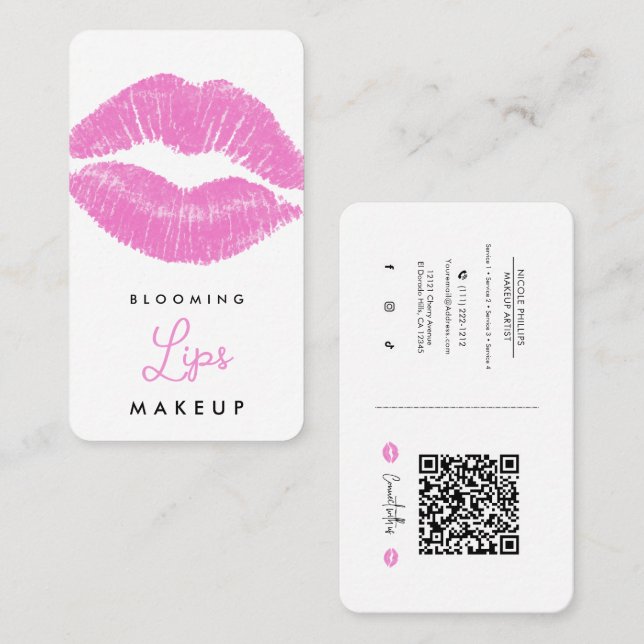 Pink Lips Lipstick Lip Stain Makeup Social Media  Business Card (Front/Back)