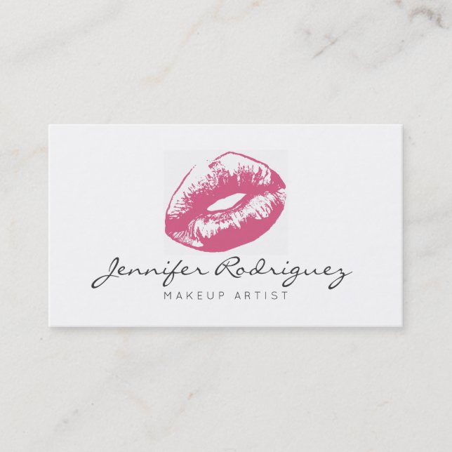 Pink Lips Lipstick Makeup Artist Cosmetic Business Card (Front)