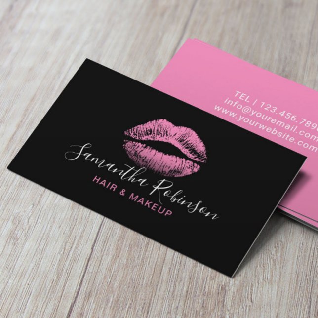 Pink Lips Makeup Artist Hair Stylist Beauty Salon Business Card (Creator Uploaded)