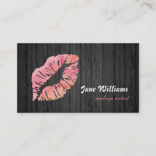 Pink Lips Makeup Artist Wooden Background Business Card