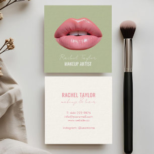 Pink Lips Mint Makeup Square Business Card