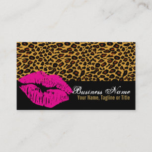 Pink Lips on Classic Leopard Print Custom Bizcards Business Card