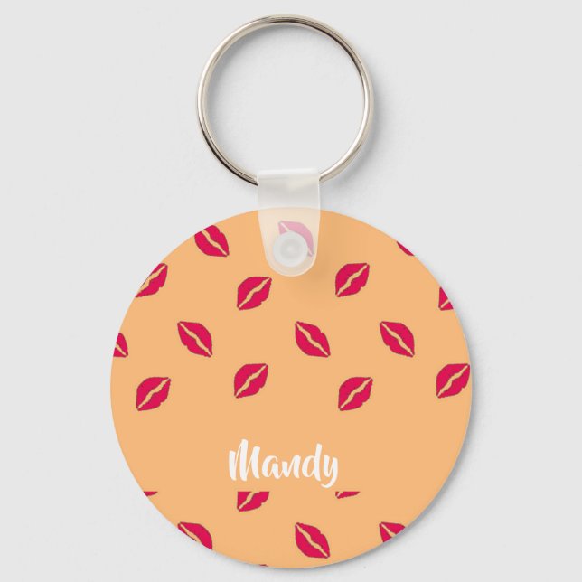 Pink lips pattern key ring (Front)
