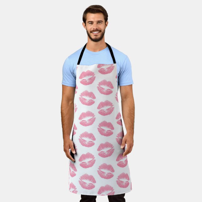 Pink Lips, Pattern Of Lips, Pink Lipstick, Kiss Apron (Worn)