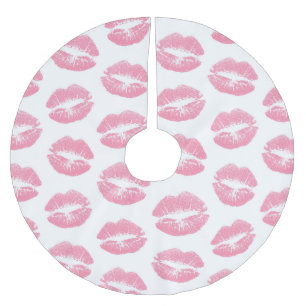 Pink Lips, Pattern Of Lips, Pink Lipstick, Kiss Brushed Polyester Tree Skirt