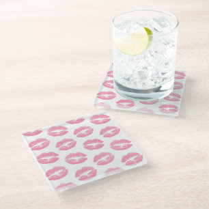 Pink Lips, Pattern Of Lips, Pink Lipstick, Kiss Glass Coaster