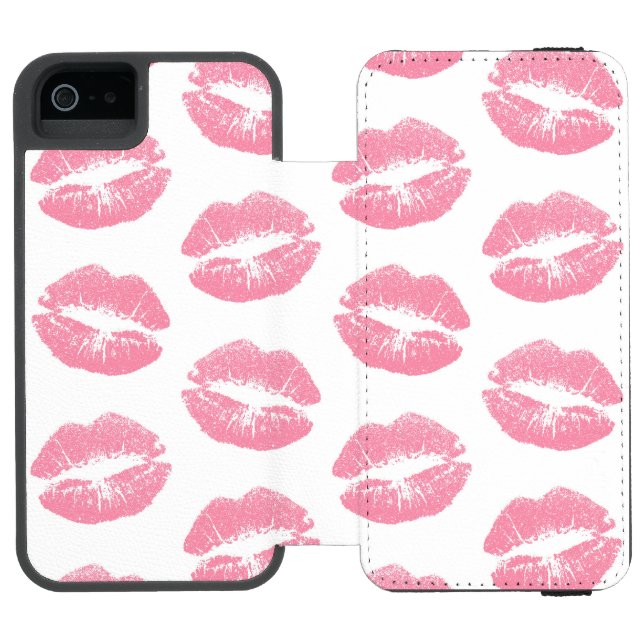 Pink Lips, Pattern Of Lips, Pink Lipstick, Kiss Incipio iPhone Wallet Case (Folio Open)