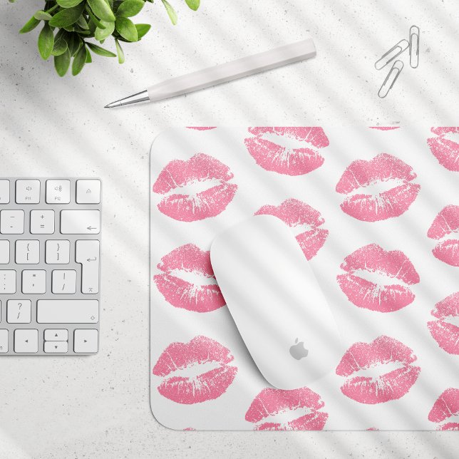 Pink Lips, Pattern Of Lips, Pink Lipstick, Kiss Mouse Mat (Creator Uploaded)