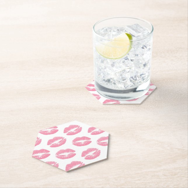 Pink Lips, Pattern Of Lips, Pink Lipstick, Kiss Paper Coaster (Insitu)