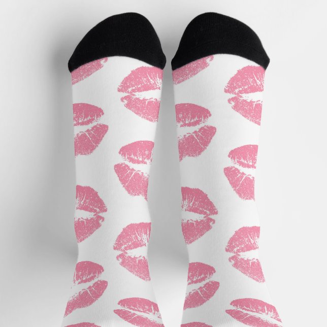 Pink Lips, Pattern Of Lips, Pink Lipstick, Kiss Socks (Top)