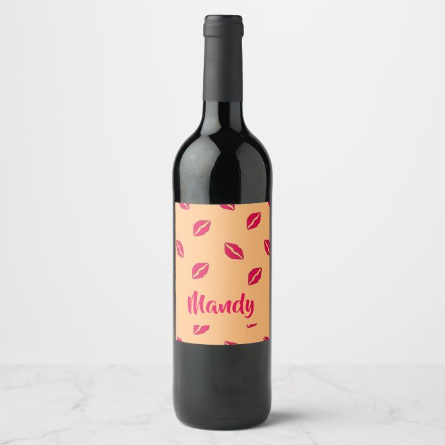 Pink lips pattern wine label (Front)