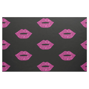 Pink Lips Purple Glitter Kisses Elegant Makeup Fabric