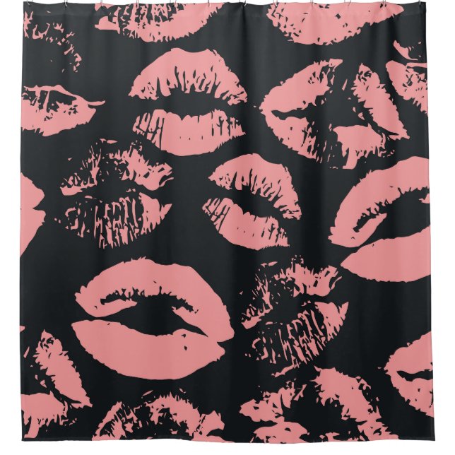 Pink Lips: Quirky Vintage Seamless Shower Curtain (Front)