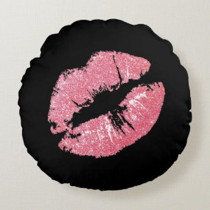 Pink Lips Round Pillow
