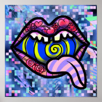 Pink Lips Screaming Mouth Spiral Pop Art Print