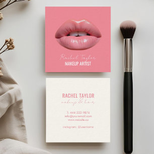 Pink Lips Script Makeup Square Business Card