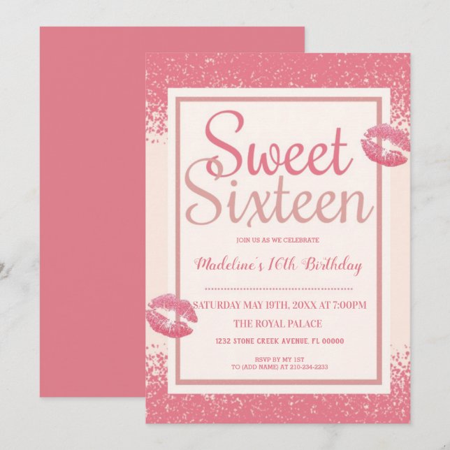 Pink Lips Sweet 16 Invitation (Front/Back)