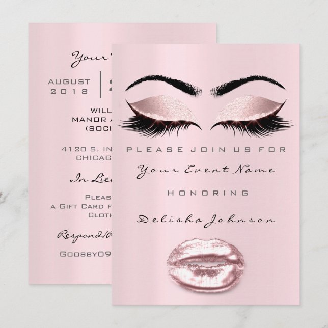 Pink Lips Sweet 16th Birthday Party Bridal Princes Invitation (Front/Back)