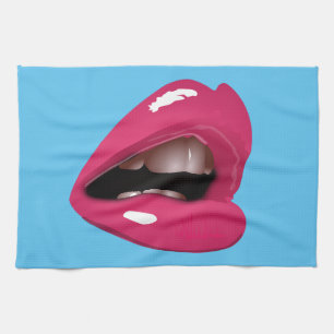 pink lips tea towel
