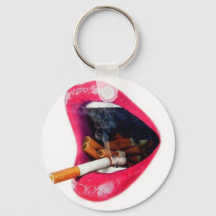 Pink Lips with a cigarette Key Ring