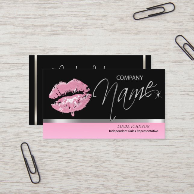 Pink Lipstick and Silver Business Card (Front/Back In Situ)