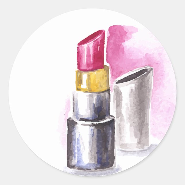 Pink Lipstick Classic Round Sticker (Front)