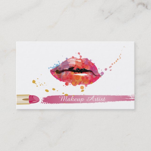 Pink Lipstick Colourful Lips Makeup Artist Business Card (Front)