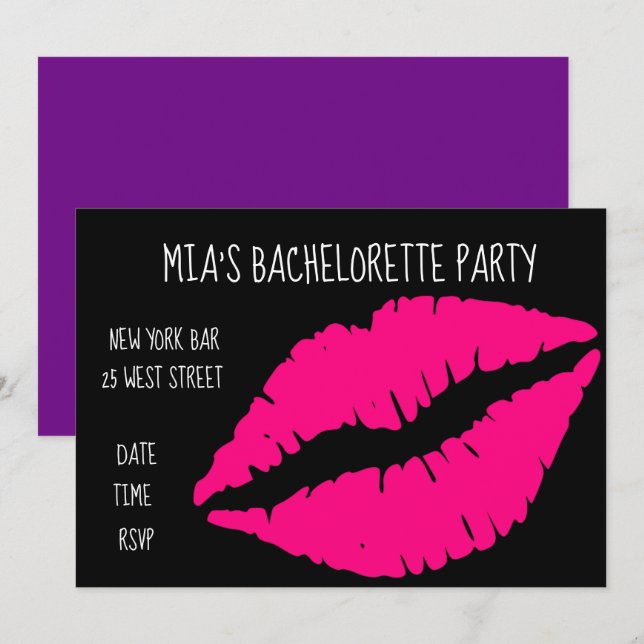Pink Lipstick fun bachelorette  Party Invitation (Front/Back)