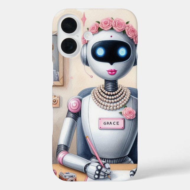 Pink Lipstick Grace AI Robot Girly Tech  Case-Mate iPhone Case (Back)