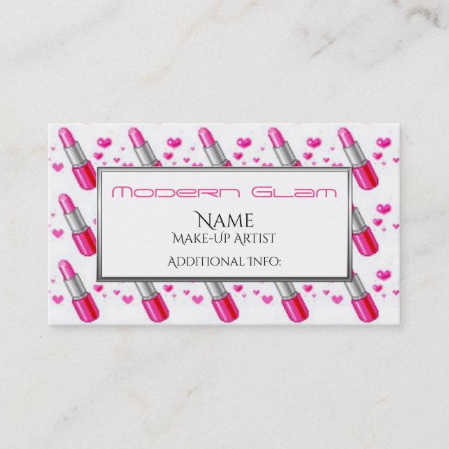 Pink Lipstick & Hearts Cosmetics Business Card (Front)