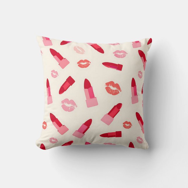 Pink Lipstick Kiss Pattern Cushion (Front)