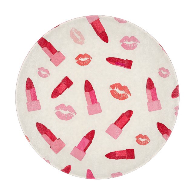 Pink Lipstick Kiss Pattern Cutting Board (Front)