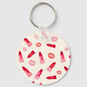 Pink Lipstick Kiss Pattern Key Ring