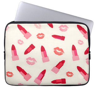 Pink Lipstick Kiss Pattern Laptop Sleeve