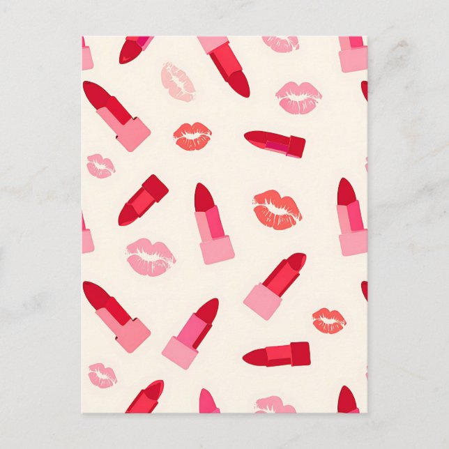 Pink Lipstick Kiss Pattern Postcard (Front)