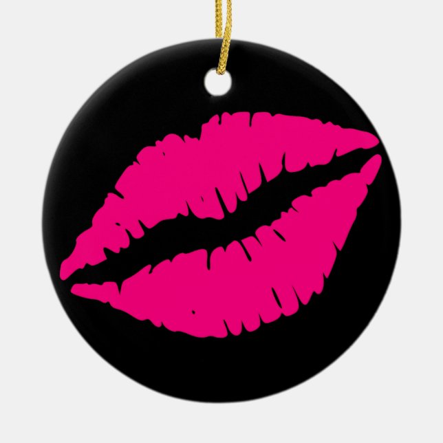 Pink lipstick kiss pop art ceramic tree decoration (Front)