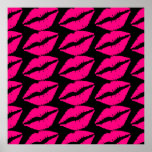 Pink lipstick kiss pop art pink and black poster<br><div class="desc">A pop art design of hot pink lipstick against a customisable black background. This cute pop art  pattern design is modern and fashionable in a pop punk design. Suitable for a teen girl's room or any lover of pop art.</div>